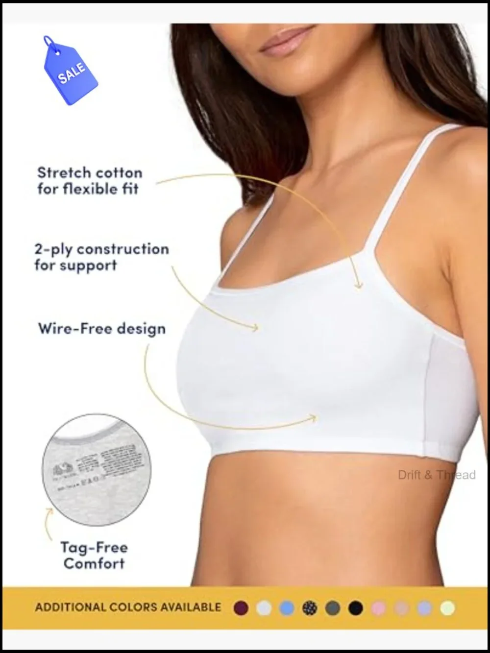 Cotton Spaghetti Strap Sports Bra 4-Pack Full Coverage Wirefree Pullover